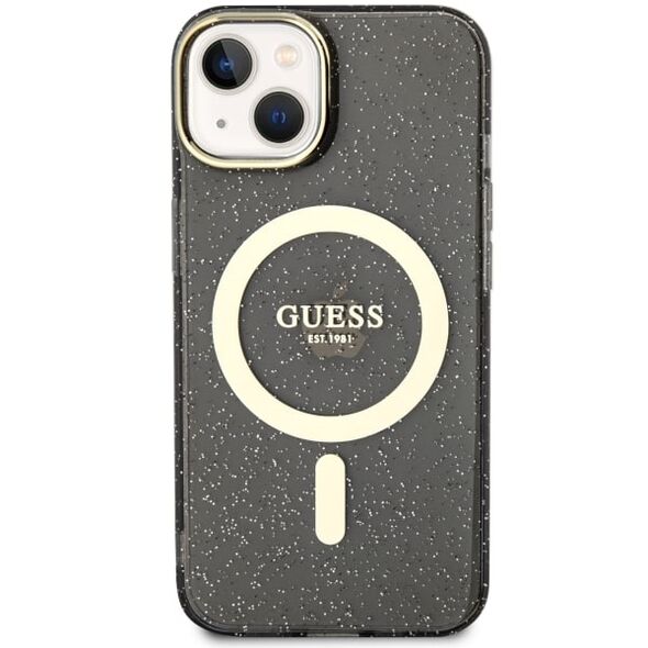 Guess case for iPhone 14 6,1&quot; GUHMP14SHCMCGK black hardcase Magsafe IML Glitter Gold 3666339125561