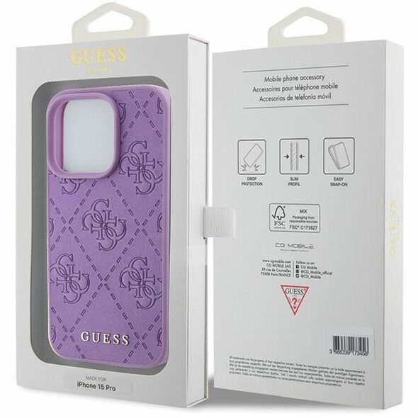 Guess case for iPhone 15 Pro 6,1&quot; GUHCP15LP4EPMU light purple HC PU Quilted 4G Classic 3666339150464