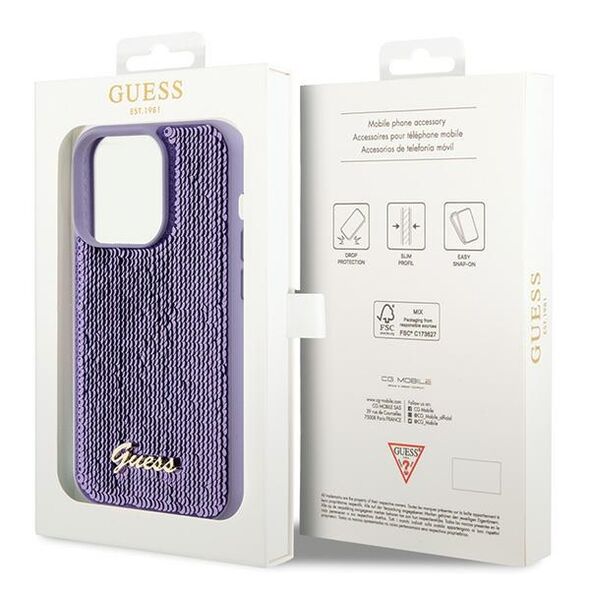 Guess case for iPhone 15 Pro 6,1&quot; GUHCP15LPSFDGSU purple HC Sequin Script Metal 3666339176242