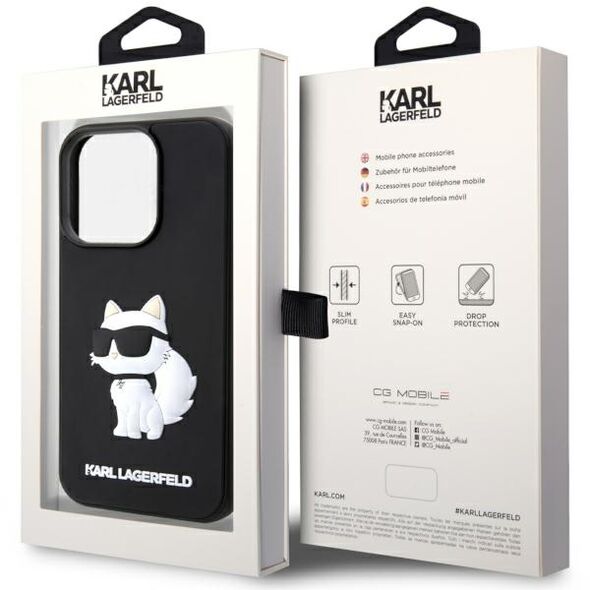 Karl Lagerfeld case for iPhone 14 Pro Max 6,7&quot; KLHCP14X3DRKHNK black hardcase Rubber Choupette 3D 3666339122690
