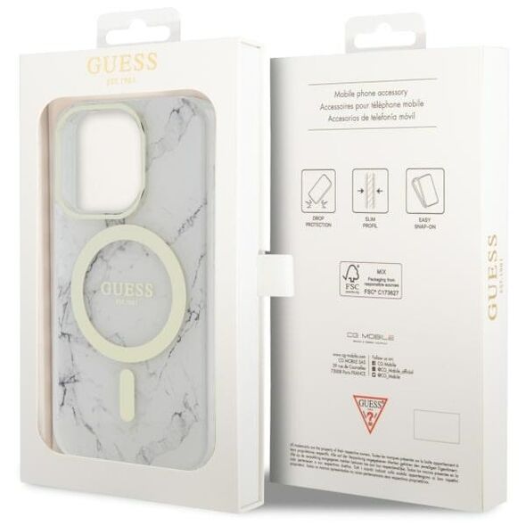 Guess case for iPhone 14 Pro 6,1&quot; GUHMP14LPCUMAH white hard case Marble MagSafe 3666339118327