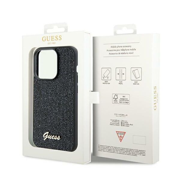 Guess case for  iPhone 13 Pro 6,1&quot; GUHCP13LPMSDGSK HC PU DISCO SCRIPT METAL BLACK 3666339173371