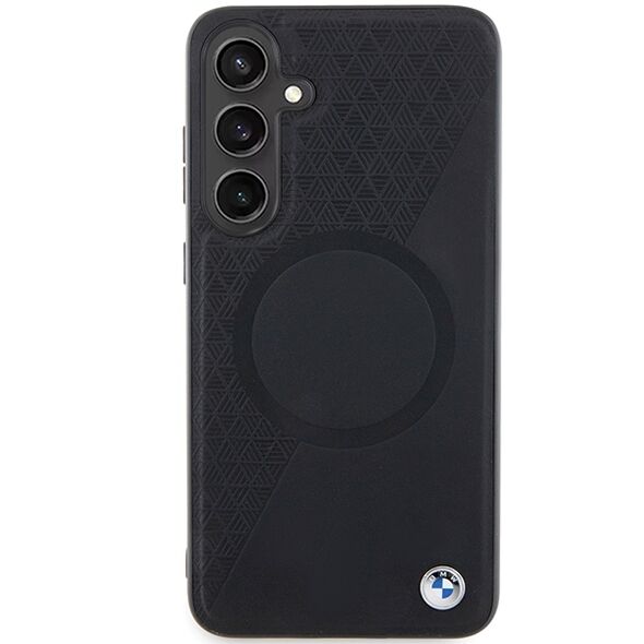 BMW case for Samsung Galaxy S24 black Signature Leather Half Textured & Circle MagSafe 3666339242596