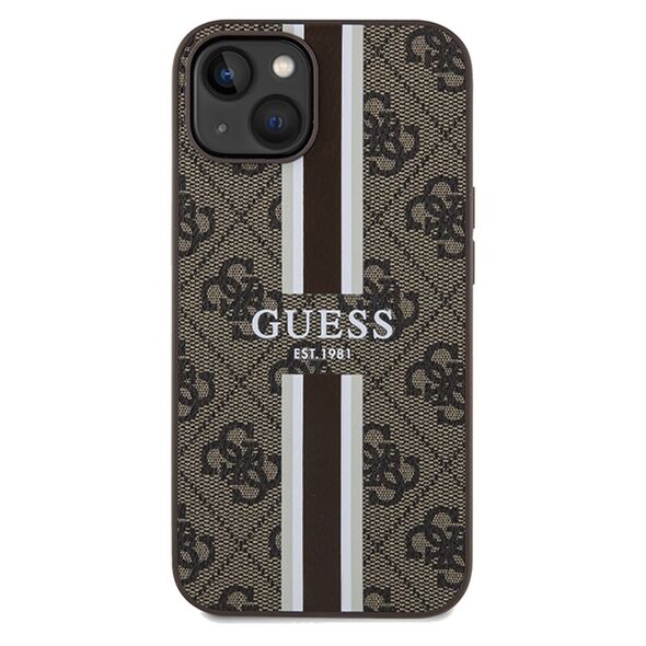 Guess case for  iPhone 15 6,1&quot; GUHMP15SP4RPSW HC MAGSAFE 4G PRINTED STRIPES BROWN 3666339203443