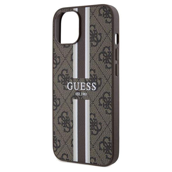 Guess case for  iPhone 15 6,1&quot; GUHMP15SP4RPSW HC MAGSAFE 4G PRINTED STRIPES BROWN 3666339203443