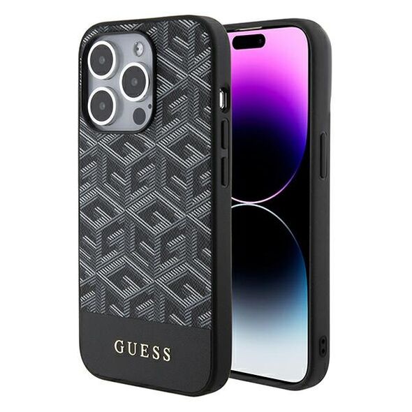 Guess case for  iPhone 15 Pro 6,1&quot; GUHMP15LHGCFSEK HC MAGSAFE GCUBE PU STRIPE BLACK 3666339194727