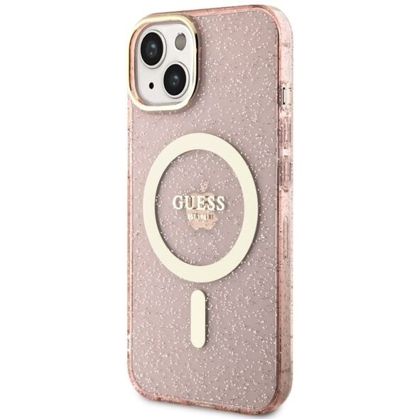 Guess case for iPhone 14 Plus 6,7&quot; GUHMP14MHCMCGP pink hardcase Magsafe IML Glitter Gold 3666339125875