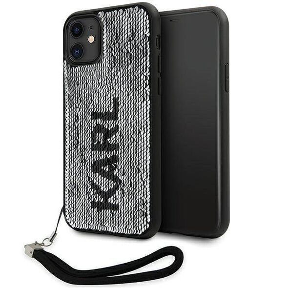 Original Case IPHONE 11 Karl Lagerfeld Hardcase Sequins Cord (KLHCN61PSQRKS) silver 3666339128029