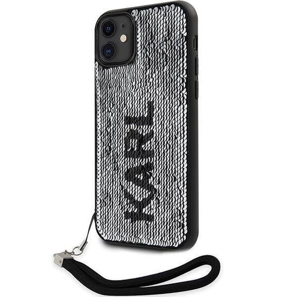 Original Case IPHONE 11 Karl Lagerfeld Hardcase Sequins Cord (KLHCN61PSQRKS) silver 3666339128029