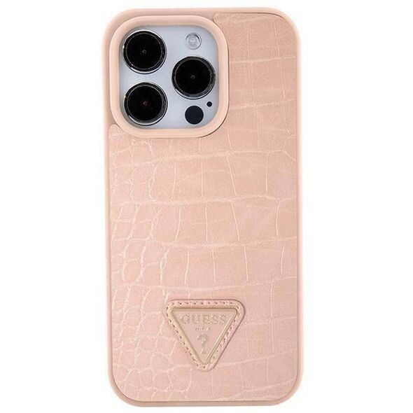 Original Case APPLE IPHONE 15 PRO MAX Guess Hardcase Croco Triangle Metal Logo (GUHCP15XPCRTHCP) pink 3666339152291