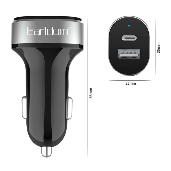 Φορτιστή αυτοκινήτου Earldom ES-CC14, 1xUSB, 1xType-C, με καλώδιο PD Type-C, Μαυρο - 40354 έως 12 άτοκες Δόσεις