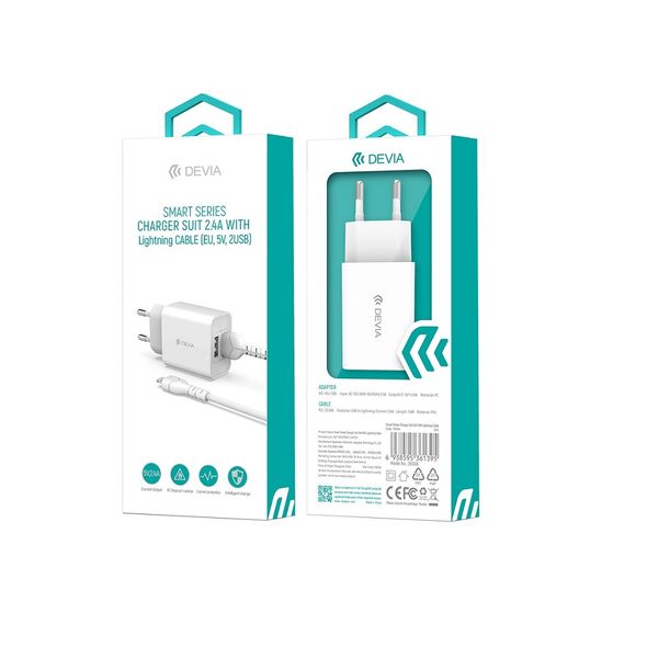 Devia wall charger Smart 2x USB 2,4A white + Lightning cable DVCH-361395 82371 έως 12 άτοκες Δόσεις