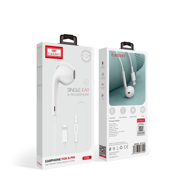 Earphone  Earldom ET-E72L, Lightning, Microphone, White - 20747 έως 12 άτοκες Δόσεις