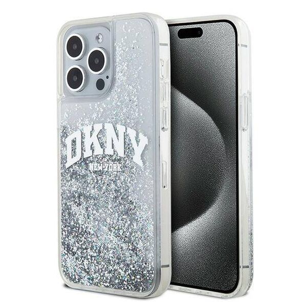 Original Case APPLE IPHONE 15 PRO DKNY Hardcase Liquid Glitter Big Logo (DKHCP15LLBNAET) white 3666339270919