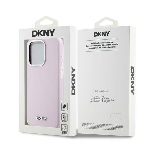 Original Case APPLE IPHONE 15 PRO DKNY Hardcase Liquid Silicone Small Metal Logo MagSafe (DKHMP15LSMCHLP) pink 3666339265878