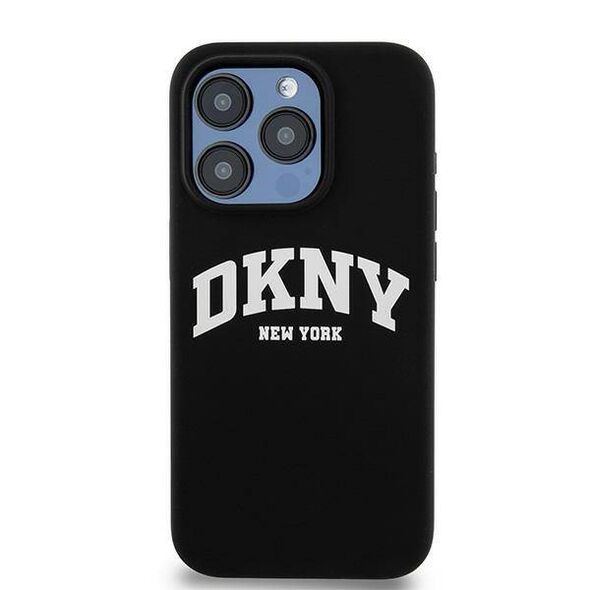 Original Case APPLE IPHONE 15 PRO DKNY Hardcase Liquid Silicone White Printed Logo MagSafe (DKHMP15LSNYACH) black 3666339266714