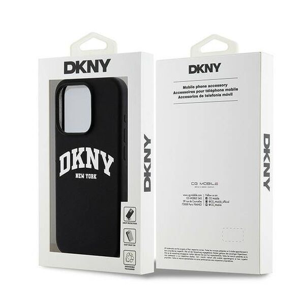 Original Case APPLE IPHONE 15 PRO DKNY Hardcase Liquid Silicone White Printed Logo MagSafe (DKHMP15LSNYACH) black 3666339266714