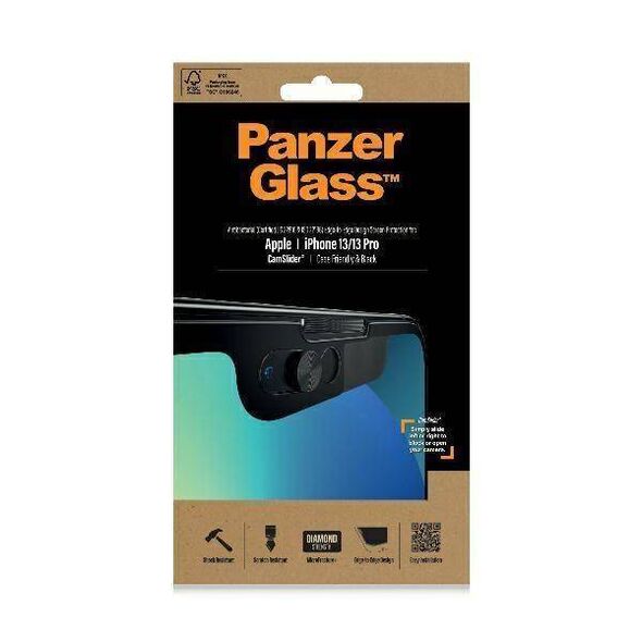 Tempered Glass IPHONE 13 / 13 PRO PanzerGlass E2E Microfracture CamSlider Case Friendly AntiBacterial (2748) black 5711724027482