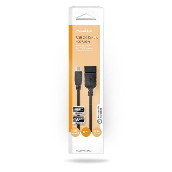 Nedis USB Adapter USB 2.0 Mini 5-Pin Male USB-A Female 0.20 m (CCGB60315BK02) (NEDCCGB60315BK02) έως 12 άτοκες Δόσεις