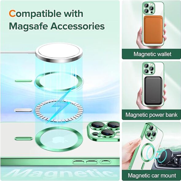 Techsuit Husa pentru iPhone 15 Pro - Techsuit Luxury Crystal MagSafe - Light Green 5949419136526 έως 12 άτοκες Δόσεις