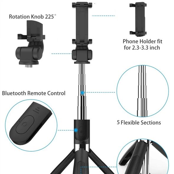 Techsuit Selfie Stick si Trepied cu Telecomanda, 70cm - Techsuit (L01) - Black 5949419122475 έως 12 άτοκες Δόσεις