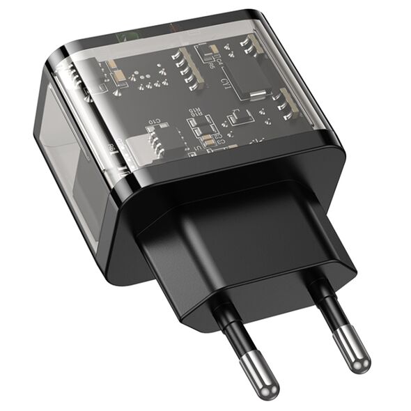 Hoco Incarcator USB, Type-C, QC3.0, 20W - Hoco Dazzling (N34) - Transparent Black 6931474799166 έως 12 άτοκες Δόσεις