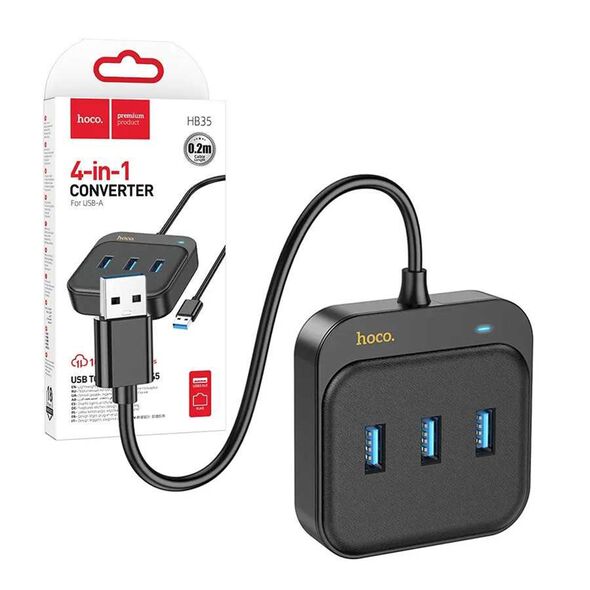 Hoco Adaptor USB la 3x USB3.0 + RJ45, 0.2m - Hoco Easy Link (HB35) - Black 6931474798985 έως 12 άτοκες Δόσεις