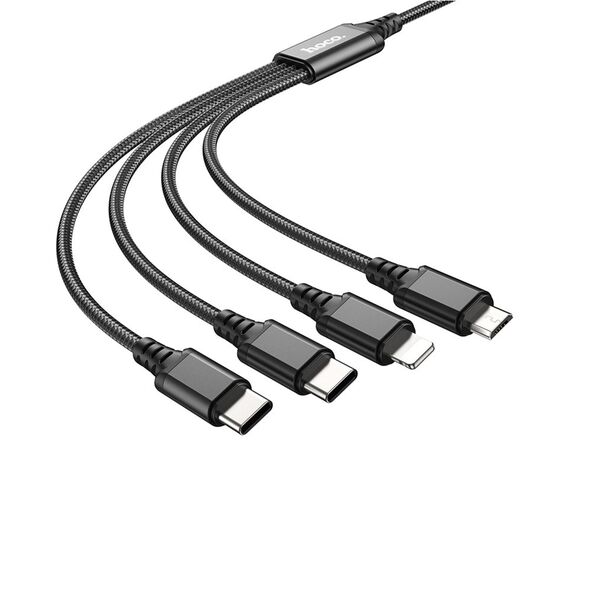 Hoco Cablu USB-A la 2xType-C, Lightning, Micro-USB, 2A, 1m - Hoco Super (X76) - Black 6931474767424 έως 12 άτοκες Δόσεις