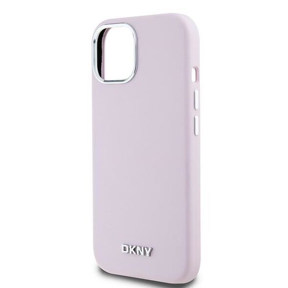 DKNY case for iPhone 15 6,1&quot; DKHMP15SSMCHLP pink HC Magsafe silicone w horizontal metal logo 3666339265854