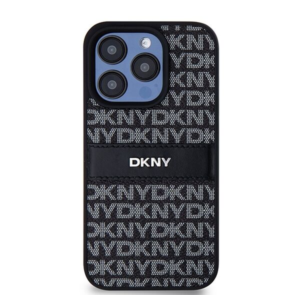 DKNY case for iPhone 15 Pro 6,1&quot; DKHCP15LPRTHSLK black HC PU repeat texture pattern w tonal stripe 3666339260415