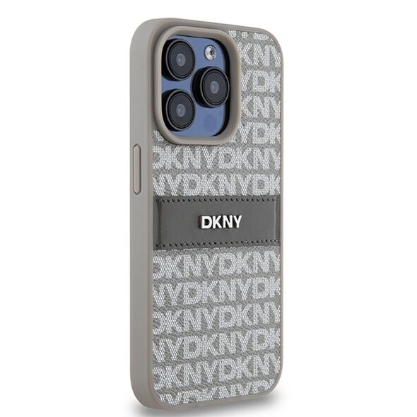 DKNY case for iPhone 15 Pro 6,1&quot; DKHCP15LPRTHSLE beige HC PU repeat texture pattern w tonal stripe 3666339260552