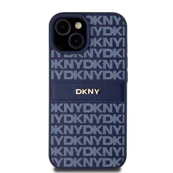 DKNY case for iPhone 15 6,1&quot; DKHCP15SPRTHSLB blue HC PU repeat texture pattern w tonal stripe 3666339260811