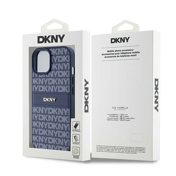 DKNY case for iPhone 15 6,1&quot; DKHCP15SPRTHSLB blue HC PU repeat texture pattern w tonal stripe 3666339260811