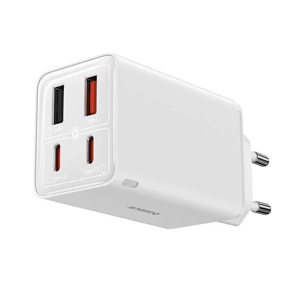 Baseus Charger for 2x USB Socket, 2x Type-C, 65W + Type-C to Type-C Cable - Baseus (P10162701213-00) - White 6932172644437 έως 12 άτοκες Δόσεις