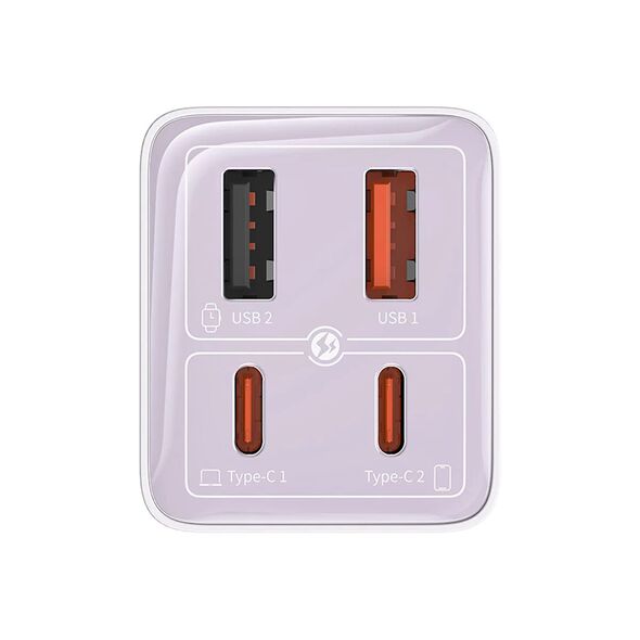 Baseus Incarcator pentru Priza 2x USB, 2x Type-C, 65W + Cablu Type-C la Type-C - Baseus (P10162701533-00) - Purple 6932172644468 έως 12 άτοκες Δόσεις