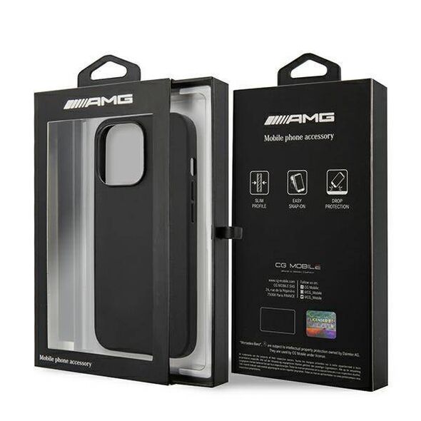 Case IPHONE 13 PRO Mercedes AMG Hardcase Leather Hot Stamped (AMHCP13LDOLBK) black 3666339018870