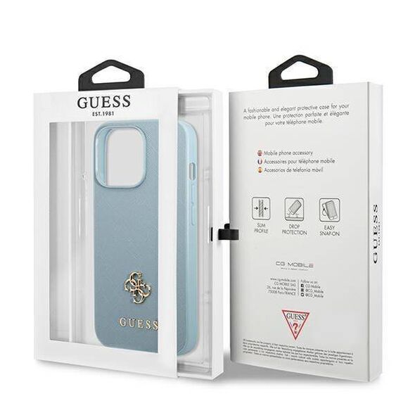 Original Case IPHONE 13 PRO Guess Hardcase Saffiano 4G Small Metal Logo (GUHCP13LPS4MB) blue 3666339048020