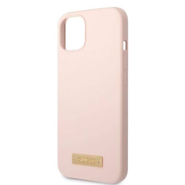 Original Case IPHONE 13 MINI Guess Hard Case Silicone Logo Plate MagSafe (GUHMP13SSBPLP) pink 3666339056858