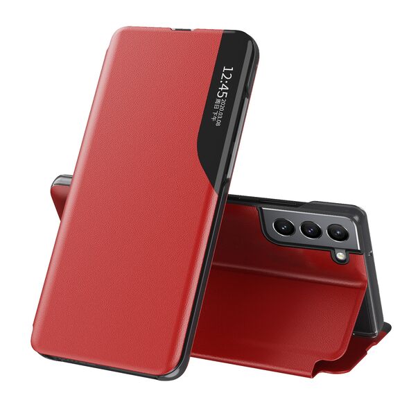 Eco Leather View Case elegant case with a flip cover and stand function for Samsung Galaxy S22 + (S22 Plus) red