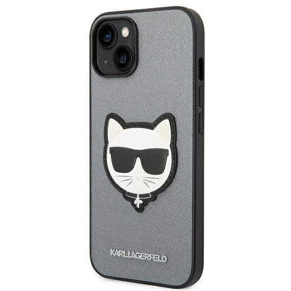 Original Case IPHONE 14 Karl Lagerfeld Hardcase Saffiano Choupette Head Patch silver 3666339076993