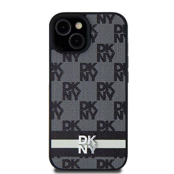 Original Case IPHONE 13 / 14 / 15 DKNY Hardcase Leather Checkered Mono Pattern & Printed Stripes (DKHCP14SPCPTSSK) black 3666339263157