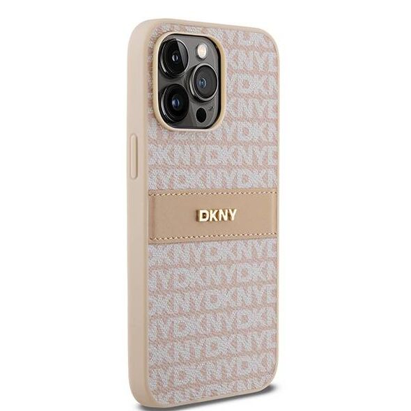 Original Case IPHONE 14 PRO MAX DKNY Hardcase Leather Mono Stripe & Metal Logo (DKHCP14XPRTHSLP) pink 3666339260668