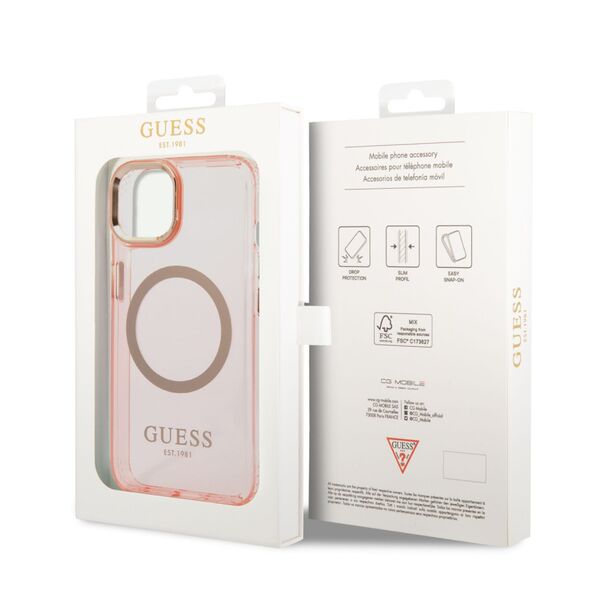 Guess Apple iPhone 14 Plus (6.7) Translucent MagSafe hátlapvédő tok pink (GUHMP14MHTCMP) 3666339069674