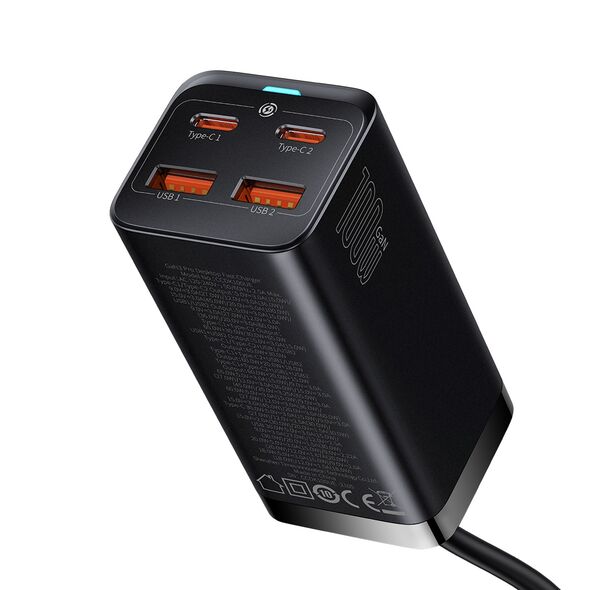 Baseus wall charger GaN3 Pro 100W 2x USB-C 2x USB black 6953156209053