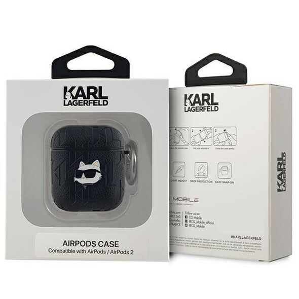 Original Case APPLE AIRPODS Karl Lagerfeld Cover Monogram Choupette Head black 3666339283599