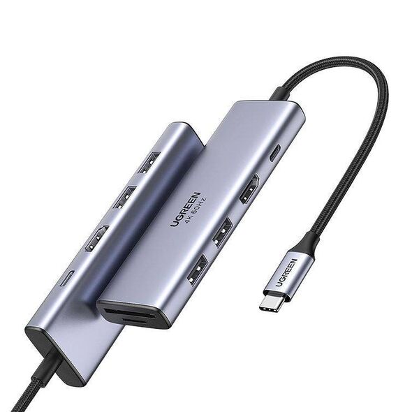 Adapter 5-in-1 UGREEN CM511, Hub USB-C to 2x USB,HDMI, USB-C, TF/SD (Grey) 6957303863846