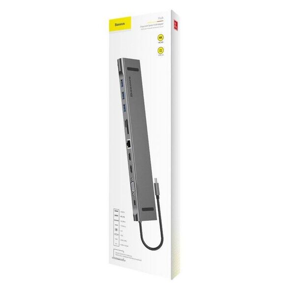 Baseus Enjoyment Series Multi-functional Type-C intelligent HD HUB（PD/HD4K*2/VGA/RJ45/SD/TF/USB*3/Audio*1/Stand)Dark gray 6953156291478