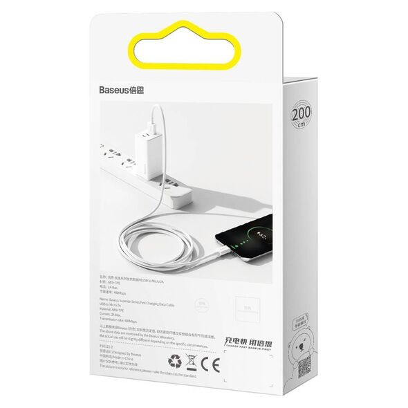 Baseus Superior Series Cable USB to micro USB, 2A, 2m (white) 6953156208506