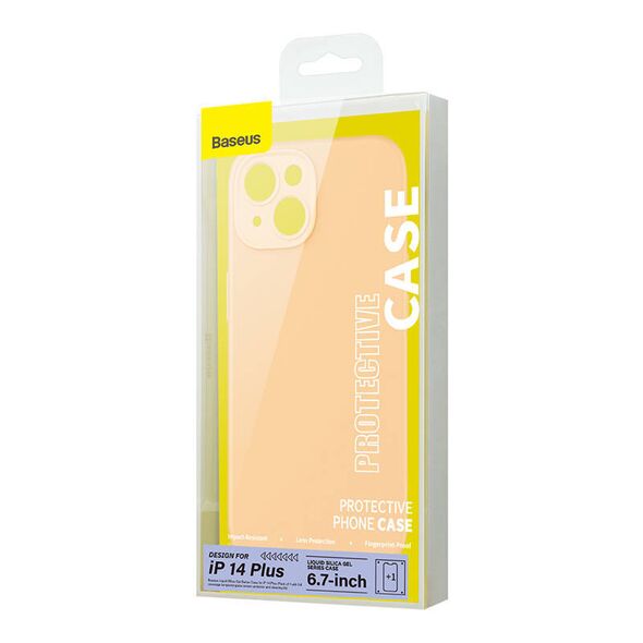 Baseus Liquid Silica Gel Case for iPhone 14 Plus (sunglow)+ tempered glass + cleaning kit 6932172622596