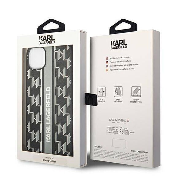 Original Case IPHONE 14 PLUS Karl Lagerfeld Hardcase Monogram Stripe (KLHCP14MPGKLSKG) gray 3666339084899